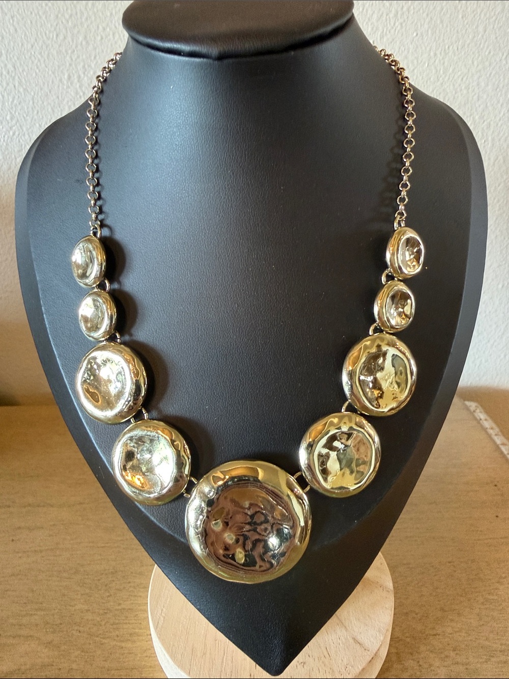 Hammered Gold Disc Statement Necklace for Women